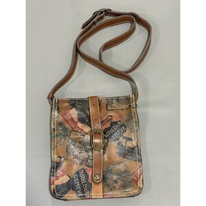 Patricia Nash Venezia Crossbody Bag Old World Print Slim Leather Suede Lining